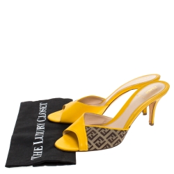 Fendi Mustard Zucca Canvas and Leather Slide Sandals Size 40
