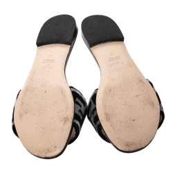 Pre Owned Fendi Black/Grey Zucca Velvet Slide Flats Size 36