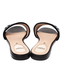 Pre Owned Fendi Black/Grey Zucca Velvet Slide Flats Size 36