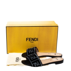 Pre Owned Fendi Black/Grey Zucca Velvet Slide Flats Size 36