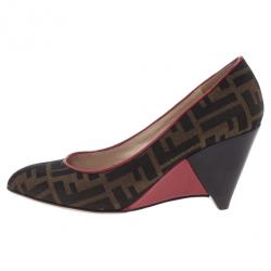Pre Owned Fendi Zucca Canvas Wedge Pumps Size 36