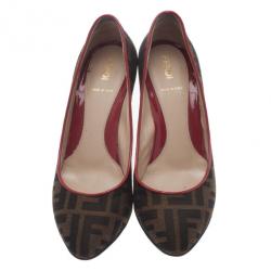 Pre Owned Fendi Zucca Canvas Wedge Pumps Size 36