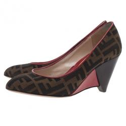 Pre Owned Fendi Zucca Canvas Wedge Pumps Size 36