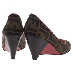 Pre Owned Fendi Zucca Canvas Wedge Pumps Size 36