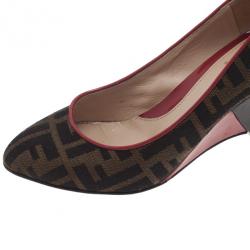 Pre Owned Fendi Zucca Canvas Wedge Pumps Size 36