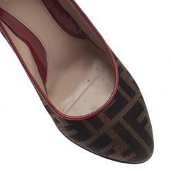 Pre Owned Fendi Zucca Canvas Wedge Pumps Size 36