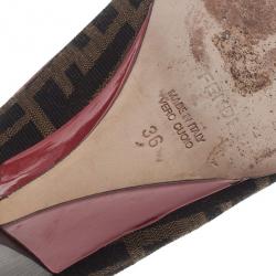Pre Owned Fendi Zucca Canvas Wedge Pumps Size 36