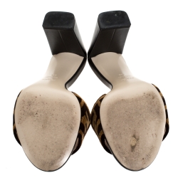 Fendi Brown/Black Zucca Velvet And Leather Slip On Slides Size 39