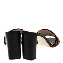 Fendi Brown/Black Zucca Velvet And Leather Slip On Slides Size 39