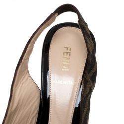 Fendi Tobacco Zucca Canvas and Patent Leather Peep Toe Slingback Sandals Size 39