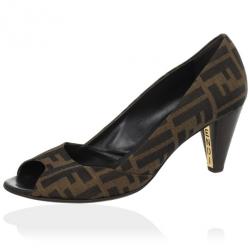 Pre Owned Fendi Zucca Canvas Peep Toe Pumps Size 38