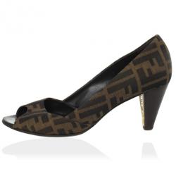 Pre Owned Fendi Zucca Canvas Peep Toe Pumps Size 38