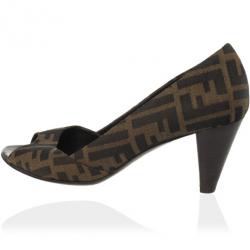 Pre Owned Fendi Zucca Canvas Peep Toe Pumps Size 38