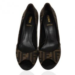 Pre Owned Fendi Zucca Canvas Peep Toe Pumps Size 38