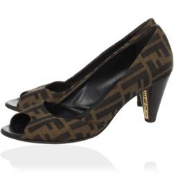 Pre Owned Fendi Zucca Canvas Peep Toe Pumps Size 38