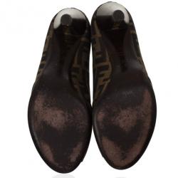 Pre Owned Fendi Zucca Canvas Peep Toe Pumps Size 38