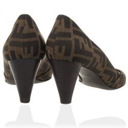 Pre Owned Fendi Zucca Canvas Peep Toe Pumps Size 38