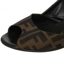 Pre Owned Fendi Zucca Canvas Peep Toe Pumps Size 38