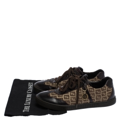 Pre Owned Fendi Brown Zucchino Canvas and Leather Low Top Sneakers Size 41
