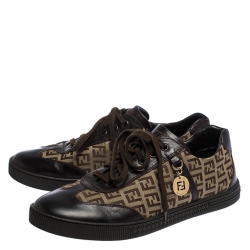 Pre Owned Fendi Brown Zucchino Canvas and Leather Low Top Sneakers Size 41