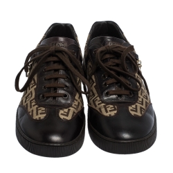 Pre Owned Fendi Brown Zucchino Canvas and Leather Low Top Sneakers Size 41