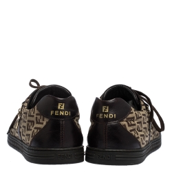 Pre Owned Fendi Brown Zucchino Canvas and Leather Low Top Sneakers Size 41