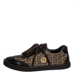 Pre Owned Fendi Brown Zucchino Canvas and Leather Low Top Sneakers Size 41