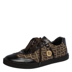 Pre Owned Fendi Brown Zucchino Canvas and Leather Low Top Sneakers Size 41
