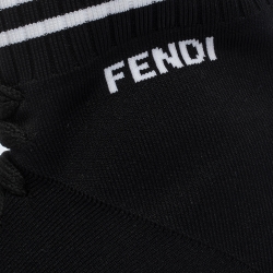 Pre Owned Fendi Black Zucca Fabric Kintted and Leather Sock Sneakers Size 37