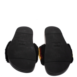 Pre Owned Fendi Black/Yellow Shearling FF Slip On Slides Size 38