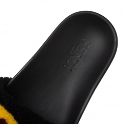 Pre Owned Fendi Black/Yellow Shearling FF Slip On Slides Size 38
