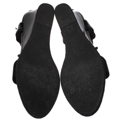 Pre Owned Fendi Black Patent Leather And Elastic Fabric T-Strap Espadrille Wedge Sandals Size 36.5