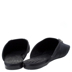 Pre Owned Fendi Black Satin Crystal Embellished FFreedom Mules Size 40