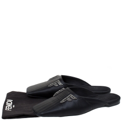 Pre Owned Fendi Black Satin Crystal Embellished FFreedom Mules Size 40
