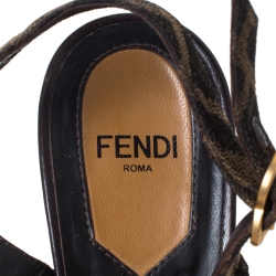 Fendi Tobacco Zucca Canvas Fendista Platform Slingback Sandals Size 37