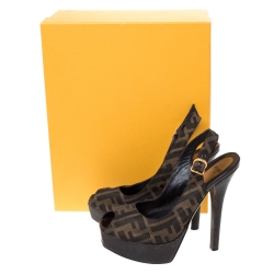 Fendi Tobacco Zucca Canvas Fendista Platform Slingback Sandals Size 37