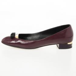 Pre Owned Fendi Burgundy Patent Bow Details Ballet Flats Size 39