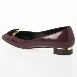 Pre Owned Fendi Burgundy Patent Bow Details Ballet Flats Size 39