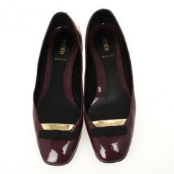 Pre Owned Fendi Burgundy Patent Bow Details Ballet Flats Size 39
