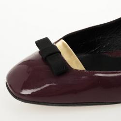 Pre Owned Fendi Burgundy Patent Bow Details Ballet Flats Size 39