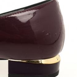 Pre Owned Fendi Burgundy Patent Bow Details Ballet Flats Size 39