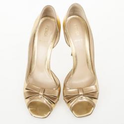 Pre Owned Fendi Gold Metallic Leather Bow Dórsay Pumps Size 39