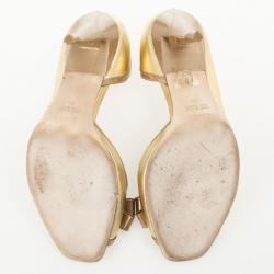 Pre Owned Fendi Gold Metallic Leather Bow Dórsay Pumps Size 39