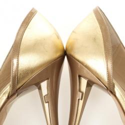 Pre Owned Fendi Gold Metallic Leather Bow Dórsay Pumps Size 39