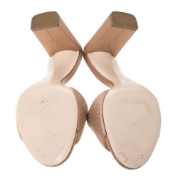 Fendi Beige Satin Logo Embroidered Block Heel Slides Size 38.5