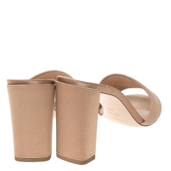 Fendi Beige Satin Logo Embroidered Block Heel Slides Size 38.5