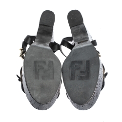 Pre Owned Fendi Tobacco Zucca Canvas And Leather Cork Platform Sandals Size 41