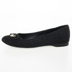 Pre Owned Fendi Black Zucca Canvas Bow Ballet Flats Size 36