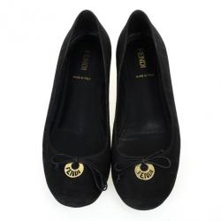 Pre Owned Fendi Black Zucca Canvas Bow Ballet Flats Size 36