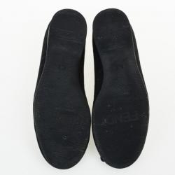 Pre Owned Fendi Black Zucca Canvas Bow Ballet Flats Size 36